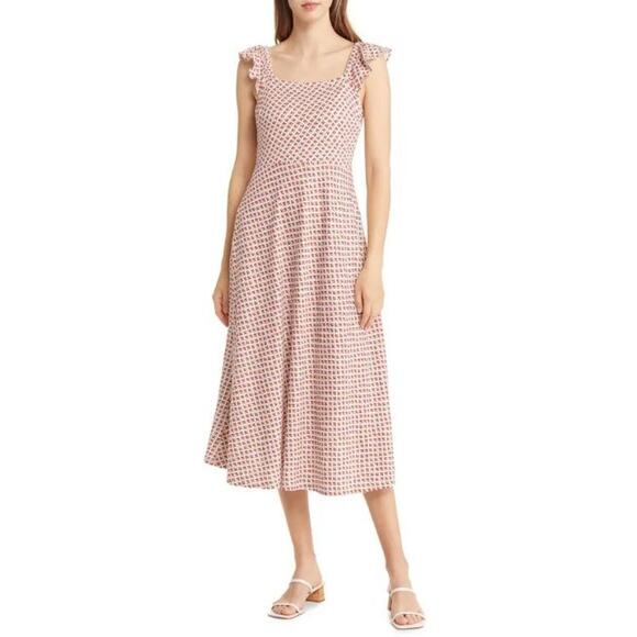 NEW Boden Ruffle Straps Jersey Midi Sundress Floral Vermillion Bloom Bud Size 6 - Picture 4 of 13